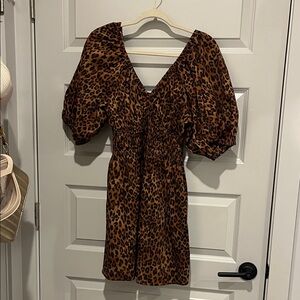 Leopard Print Puff Sleeve Dress NWT S